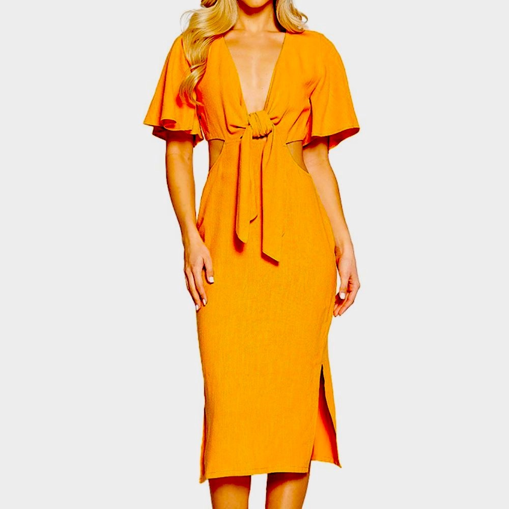 Tangerine midi cutout dress